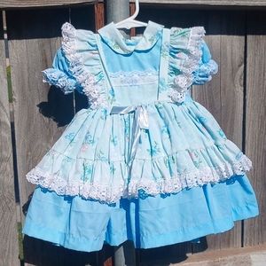 Authentic Betty Oden Vintage light blue with white lace and floral baby dress
